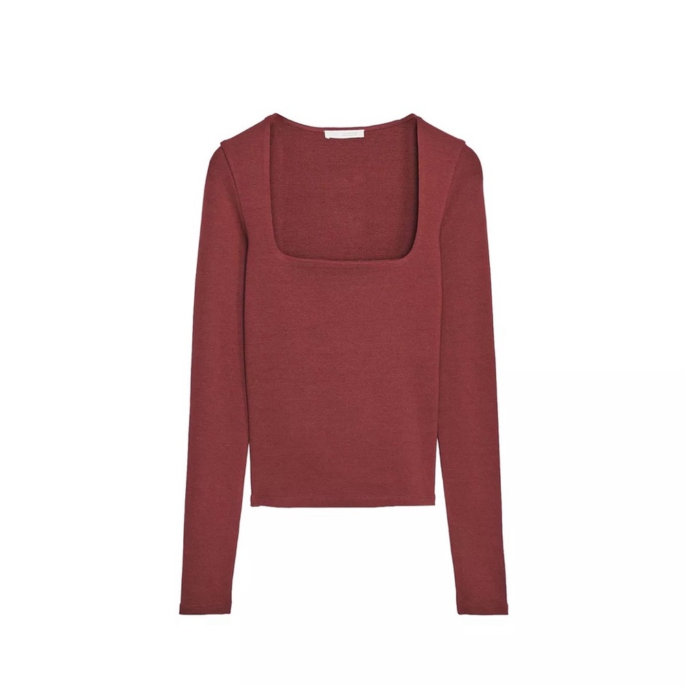 ZARA Women's Square Neck Long Sleeve Top - Red